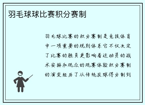 羽毛球球比赛积分赛制